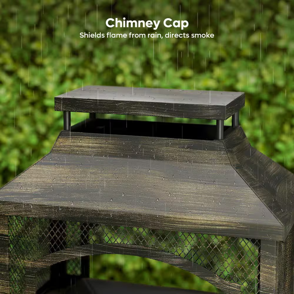 37 In. Steel Outdoor Wood Burning Fireplace with Wood Storage Rectangular Freest