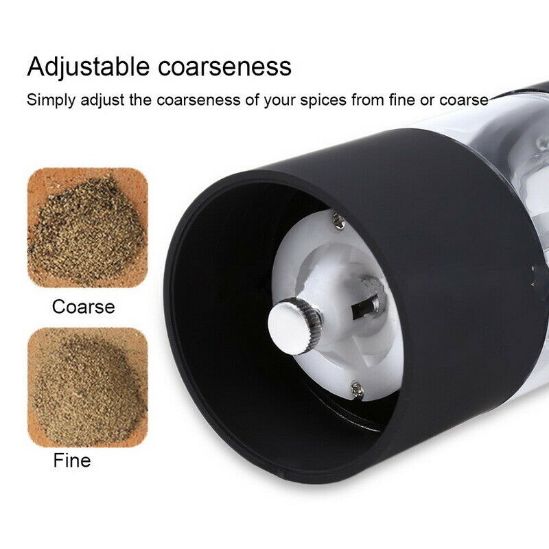 2X Electric Salt Pepper Grinders Mill Set Stainless Plastic Automatic Adjustable