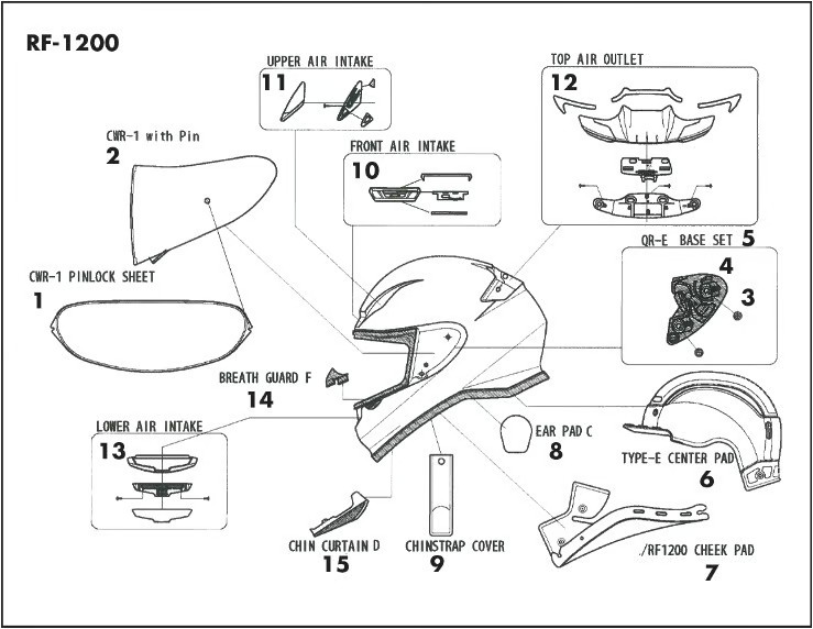 Shoei Upper Air Intake Vent for RF-1200 Helmet - Matte Black 70120UPMTBLK