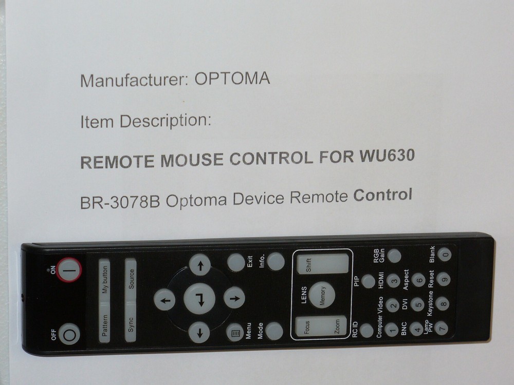 Optoma WU630 Projector = Remote Control ( BR-3078B ) unique code !! ( Read )