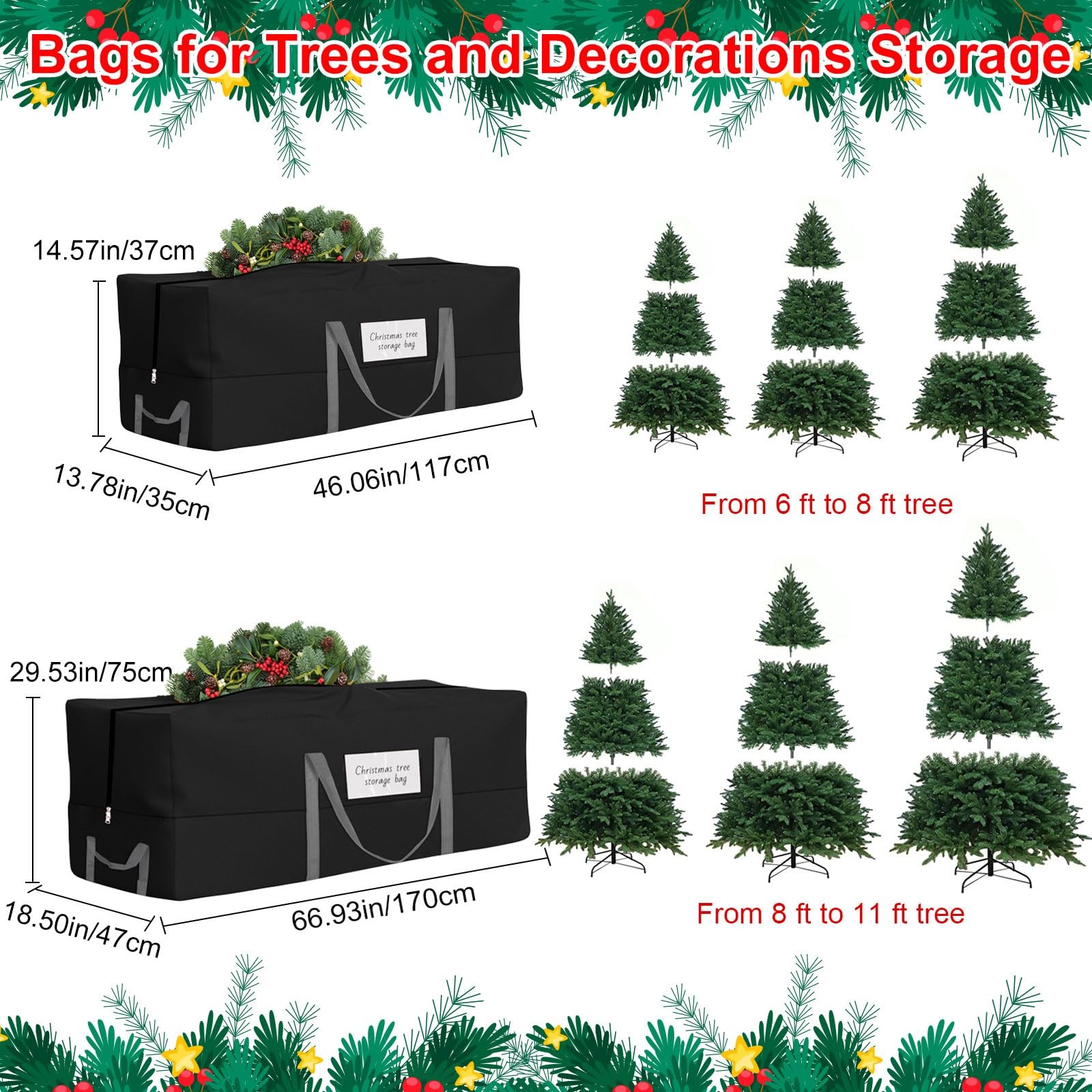 Christmas Tree Storage Bag, Fits Up 10 Ft Tall Artificial Trees, Heavy-Duty 600D