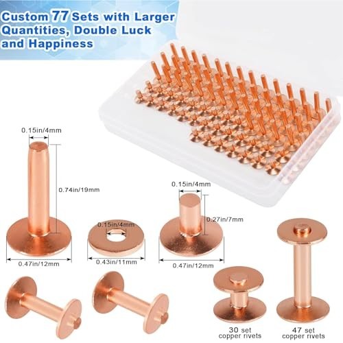 154Pcs Copper Rivets for Leather Work - #9 Smooth Rivets & Burrs for Crafts, Bag