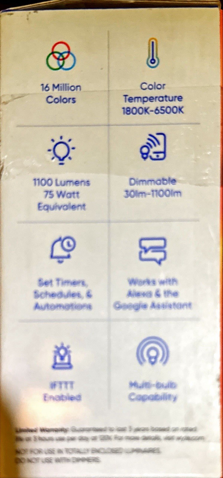 Wyze Bulb Color 16 Million Colors Dimmable LED Light Bulb E26 Base