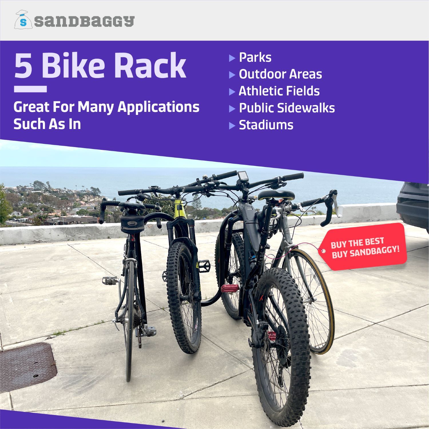 Sandbaggy Commercial Dual Loop Wave Bike Racks - In Ground - 5 Bike Capacity