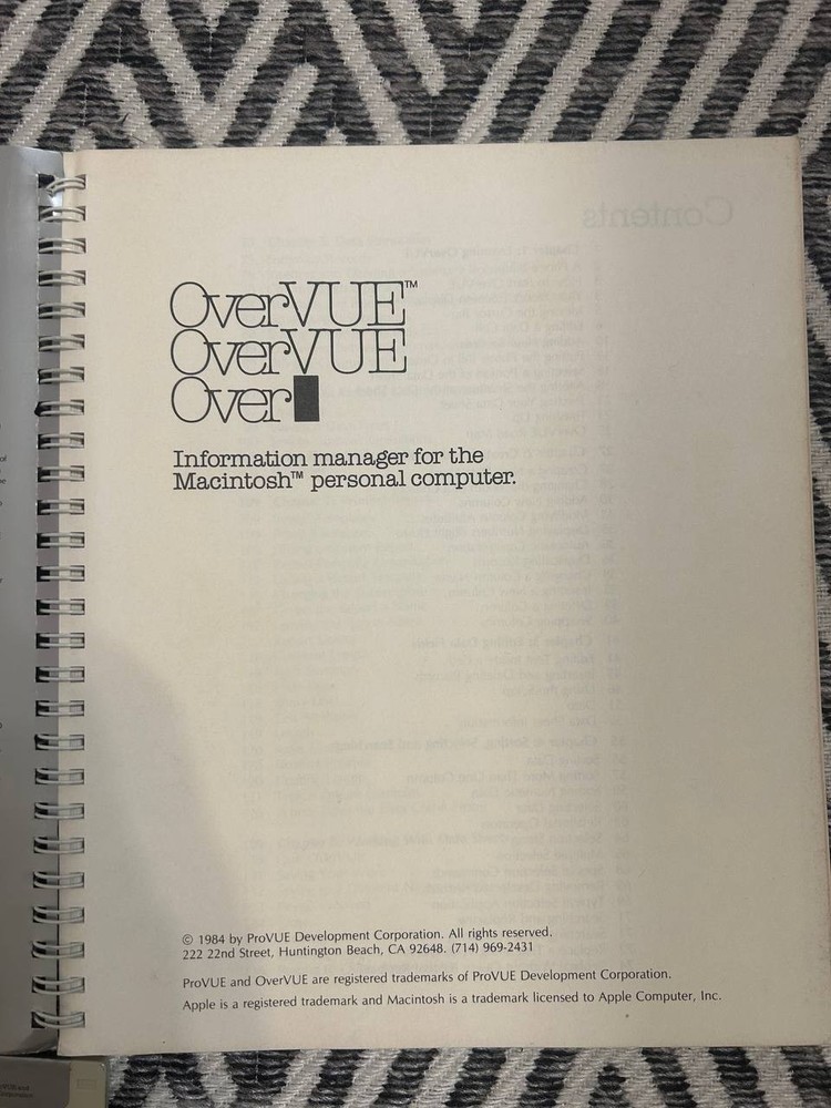 OverVUE Apple Macintosh Info Manager Manual + Disk Vintage Software Set