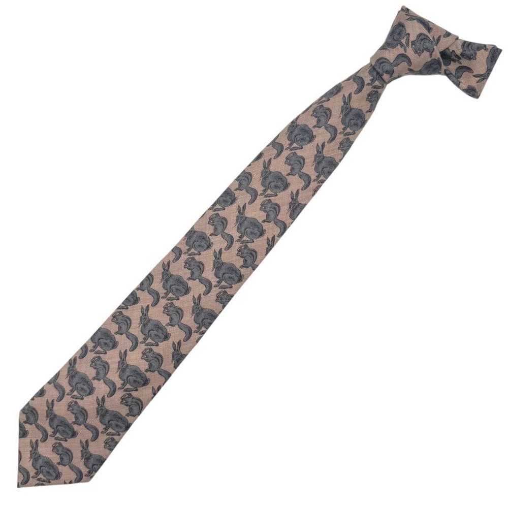 Hermes Necktie Rabbit Squirrel Pattern Slim All-over Design Used