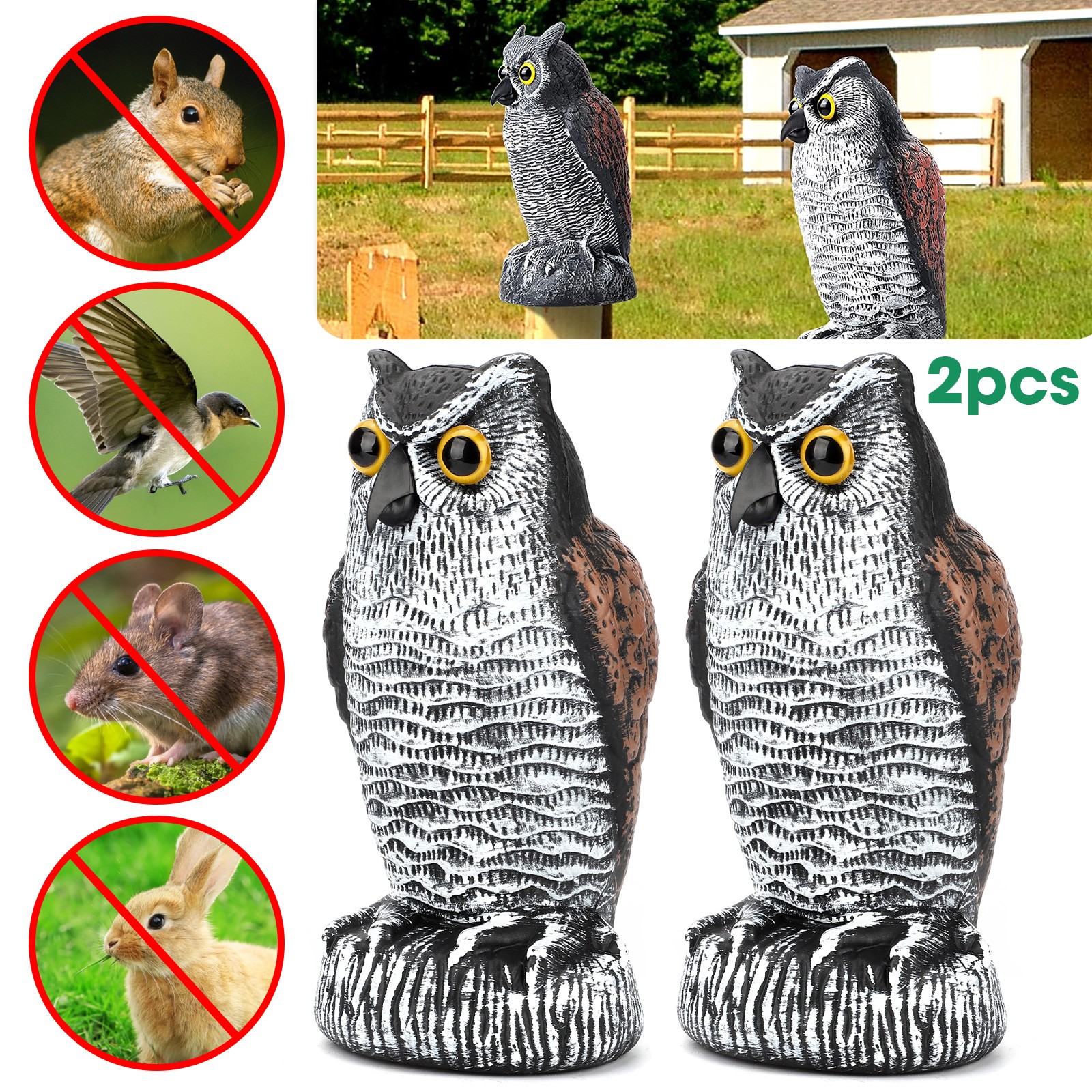 Owl Decoy Statue Protect Garden Yard Scare Birds Away Pigeon Repellent Scarecrow