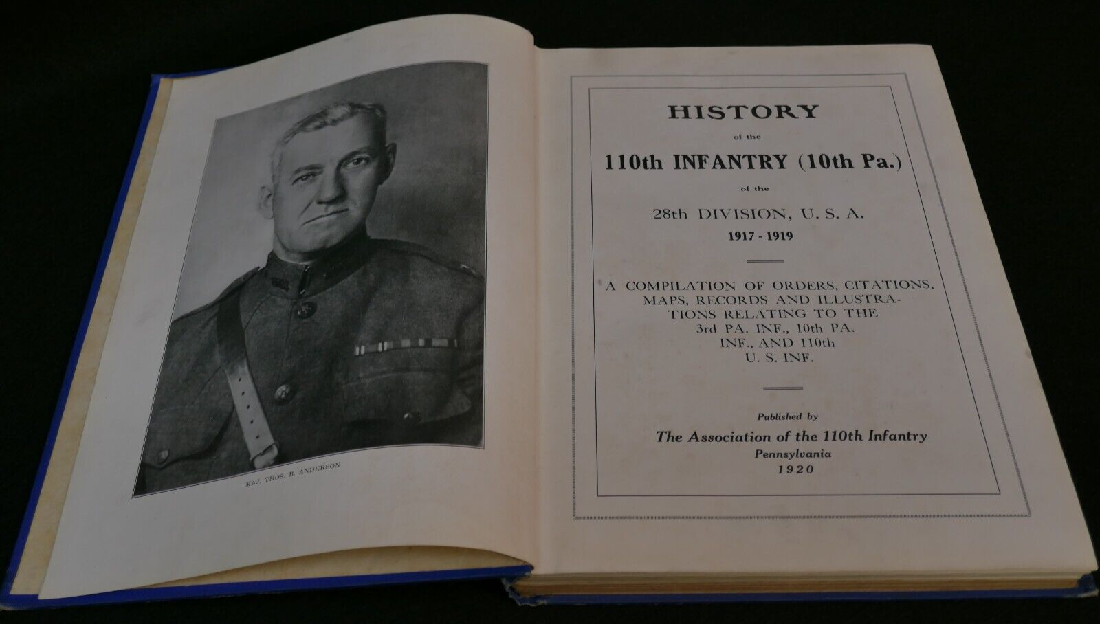 History Of The 110th Infantry (10th PA) Of The 28th Division Book, 1920 First Ed