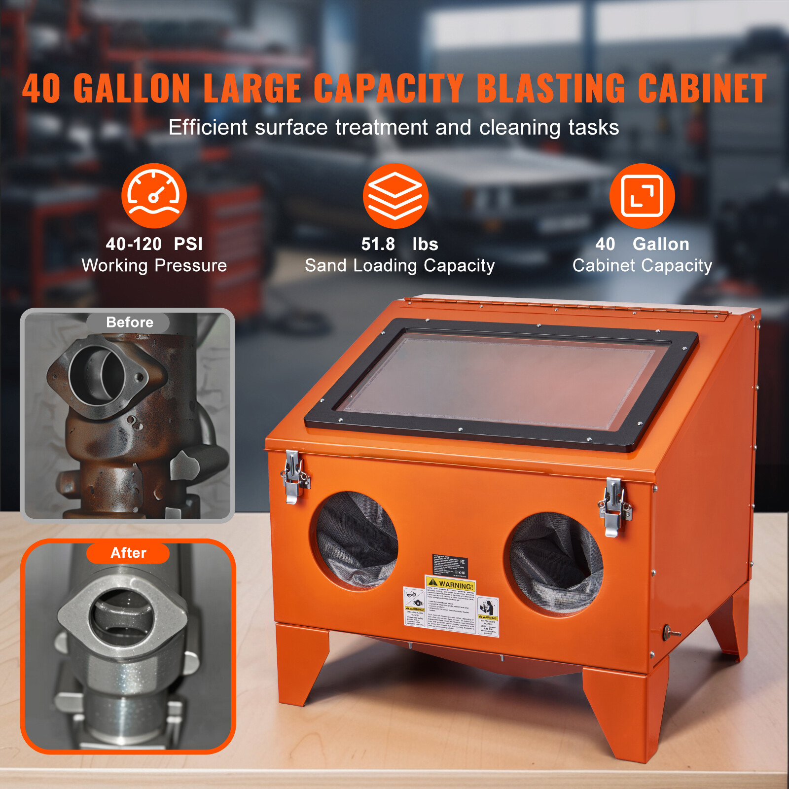 VEVOR 40 Gallon Sandblasting Cabinet Benchtop Cabinet with Blasting Gun 4 Nozzle