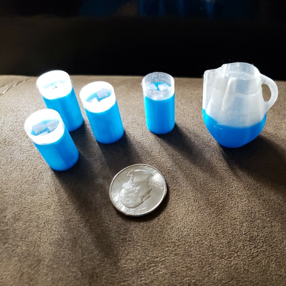 Barbie Size Plastic Water Pitcher And Four Glasses