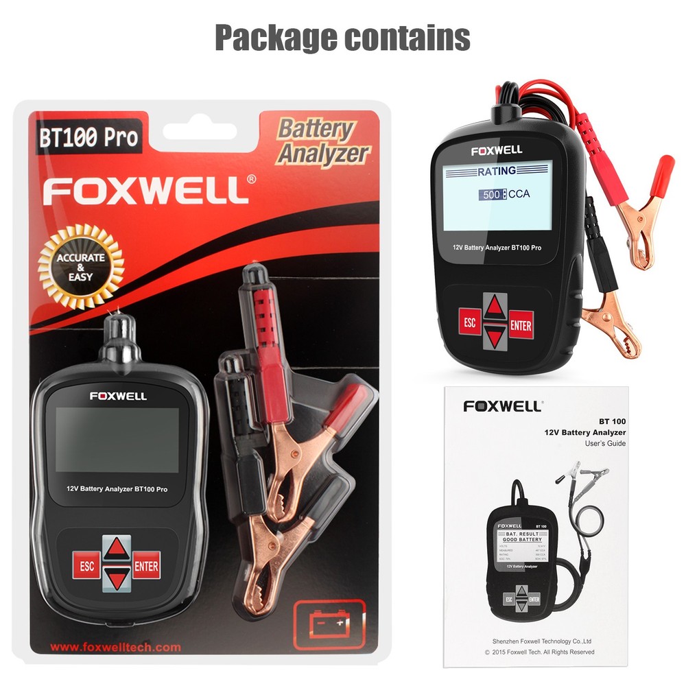 FOXWELL BT100 Pro Code Reader Battery Tester Cranking Charging Voltage Tester