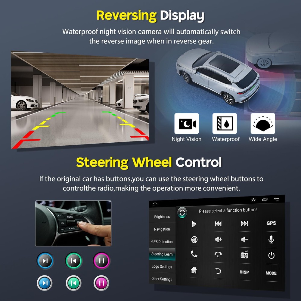 4+64G 9" Touchscreen Car Stereo Wireless Carplay Android Auto GPS Bluetooth WiFi