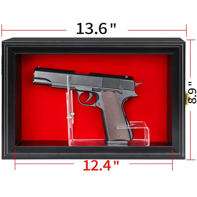 Lockable Handgun Display Case with UV Protection - Wall Mountable, Black Felt