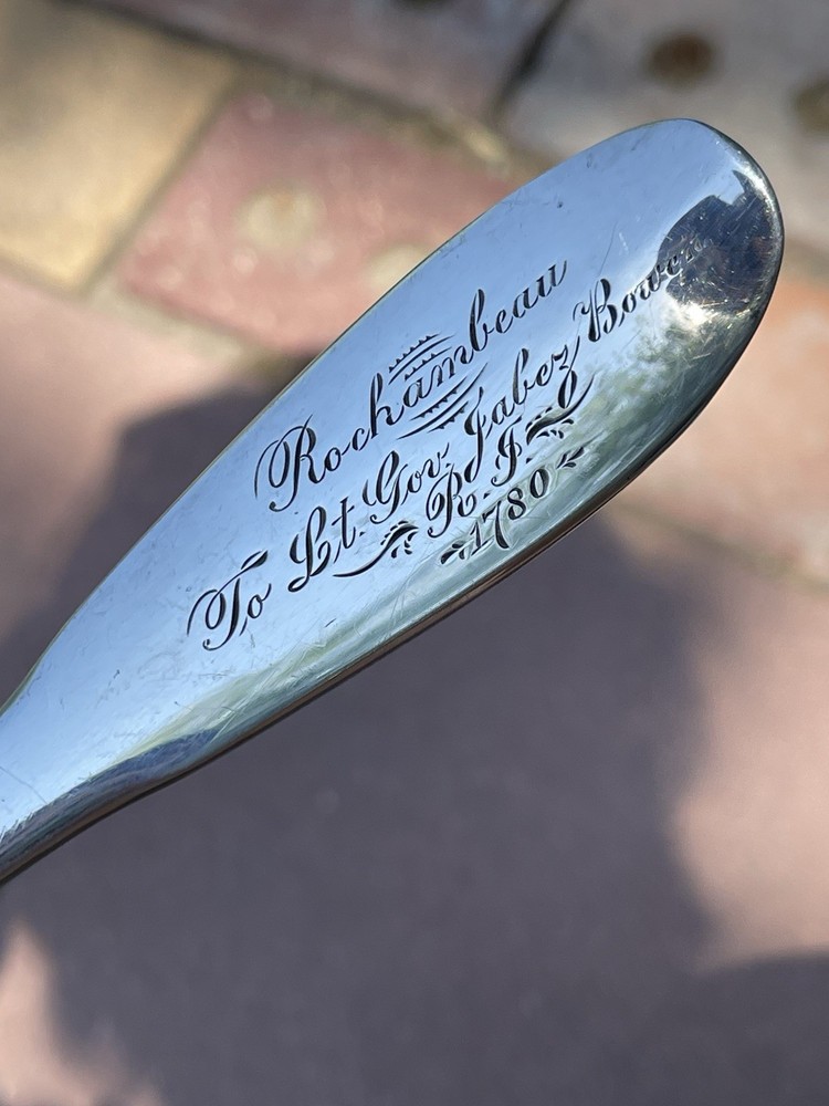 GORHAM Silverplate Serving Spoon 12" ROCHAMBEAU Lt Gov JABEZ BOWEN 1780 repo70's