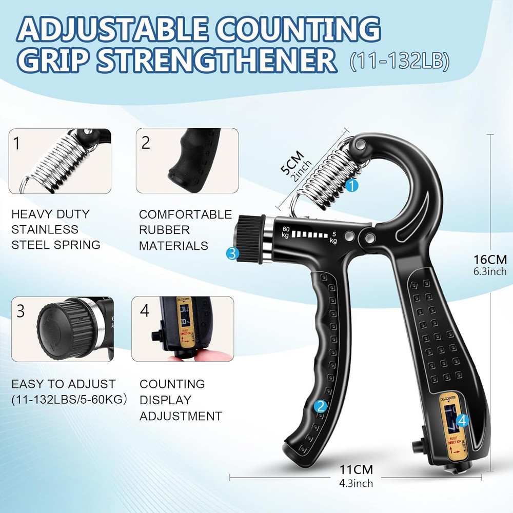 5PCS Grip Strength Trainer Kit Hand Gripper Adjustable Counter Forearm Exerciser