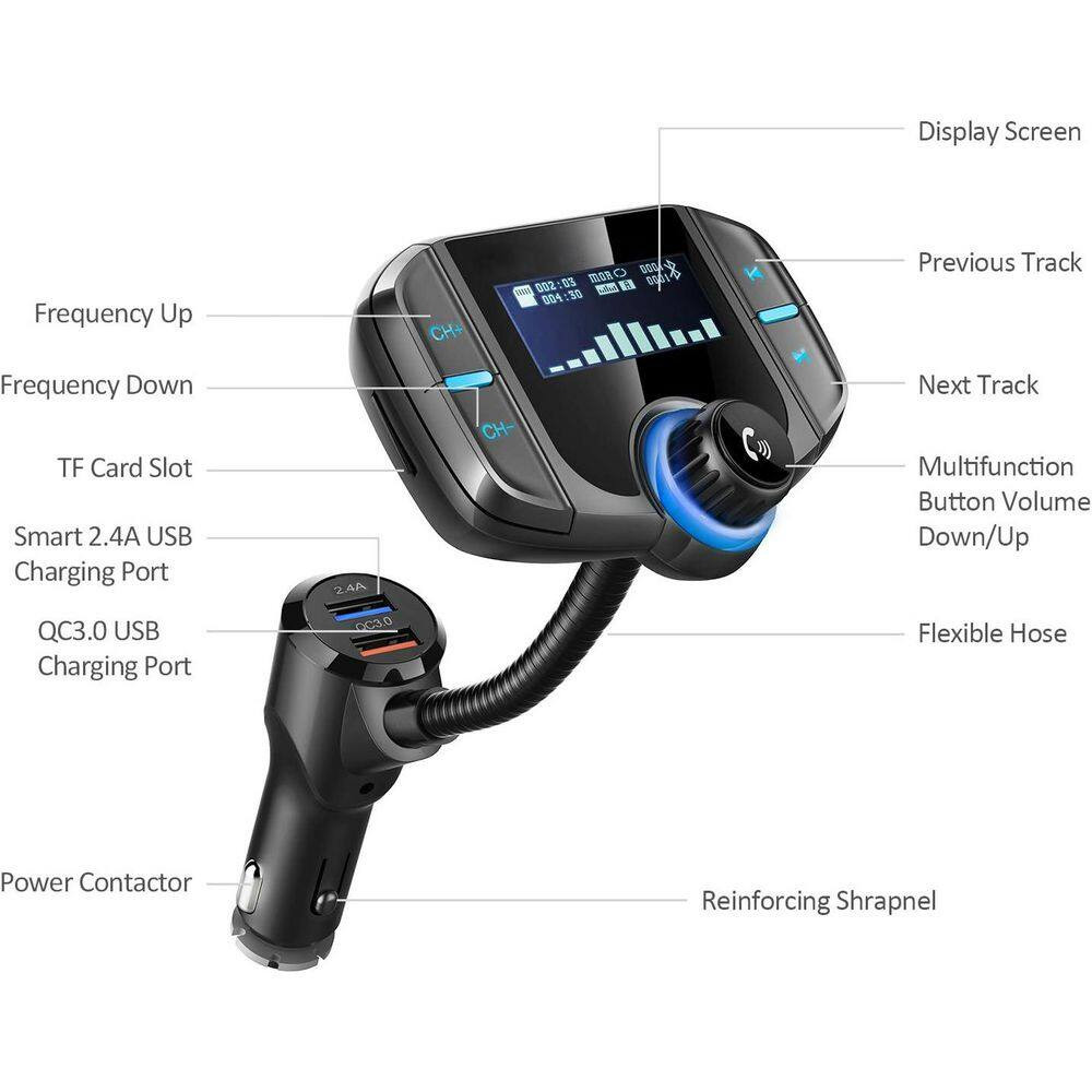 Bluetooth FM Transmitter Wireless Radio Adapter Car Kit with Display Dual USB Po