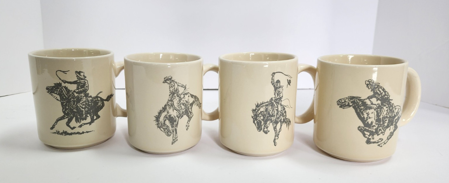 VTG Marlboro/Cowboy/Remington Art Ceramic COFFEE MUG SET OF 4 Cream