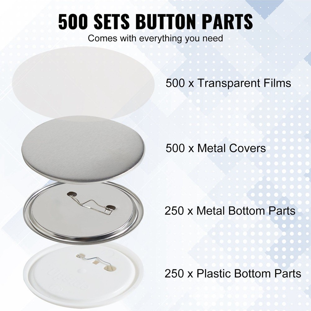 58mm DIY Button Craft Set with 500 Kits Reusable Elements Included