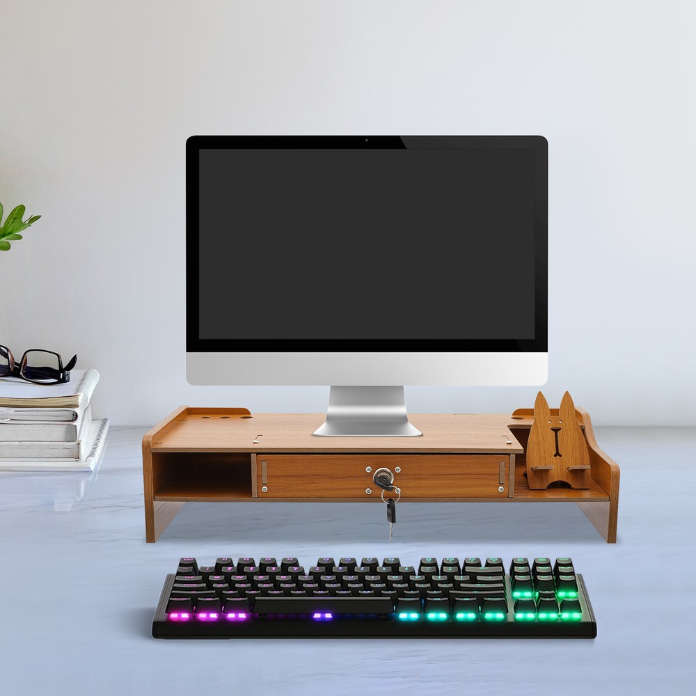 Monitor Stand Riser, Computer Laptop Riser Shelf with Lockable Organizer Drawers