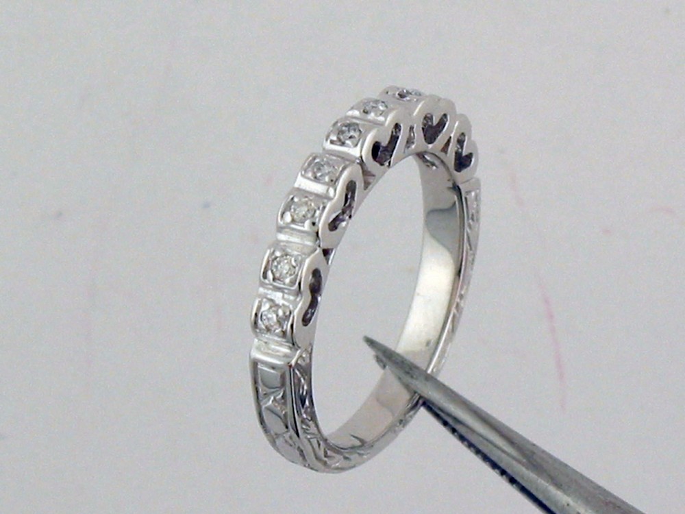 Diamond Wedding Band Heart Shape 14K Solid White Gold