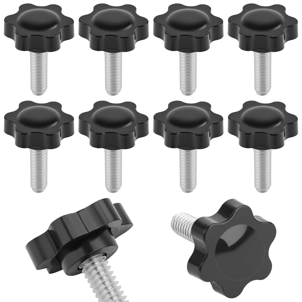 10PCS 1/4-20 Black Star Knobs, Threaded Knurled Thumb Nuts for Mechanisms