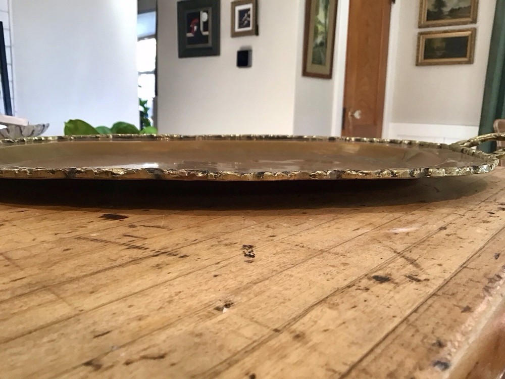 Antique Large Solid Copper Tray with Brass Handles Fall Decorating