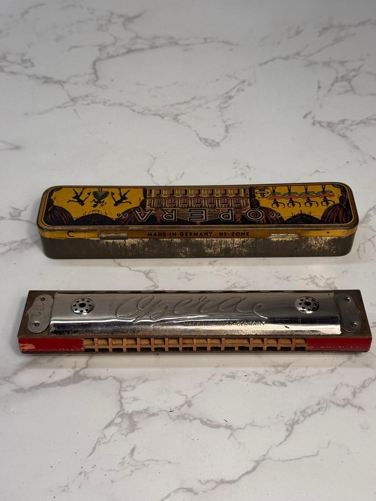 Vintage Opera Harmonica West German With Tin Case Us Zone Cold War