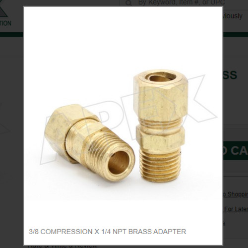 3/8 COMPRESSION X 1/4 NPT BRASS ADAPTER # 68-64, One (1) Fitting