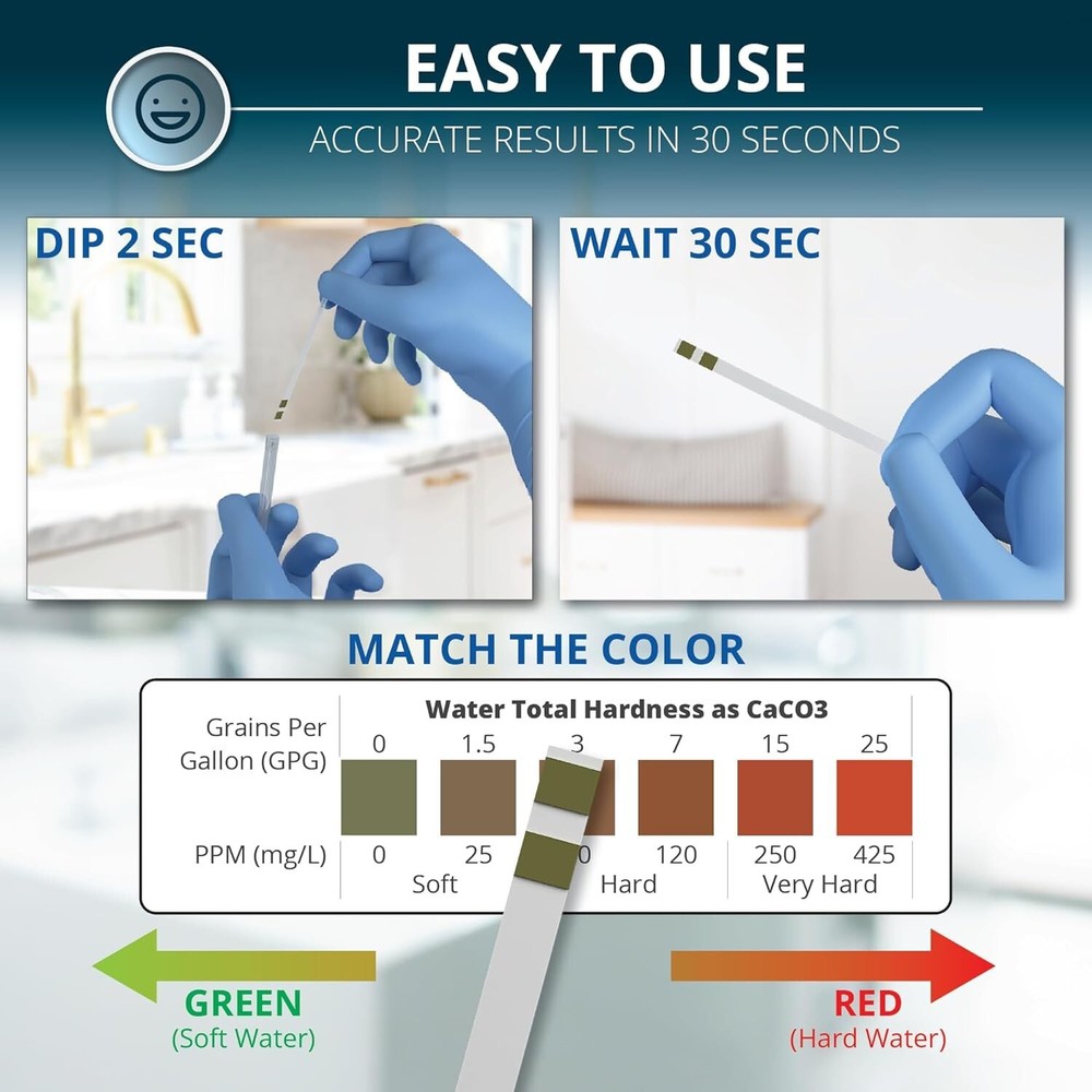 Water Hardness Test Kit - DoubleCheck 50 Strips - Hard Water Testing Kit