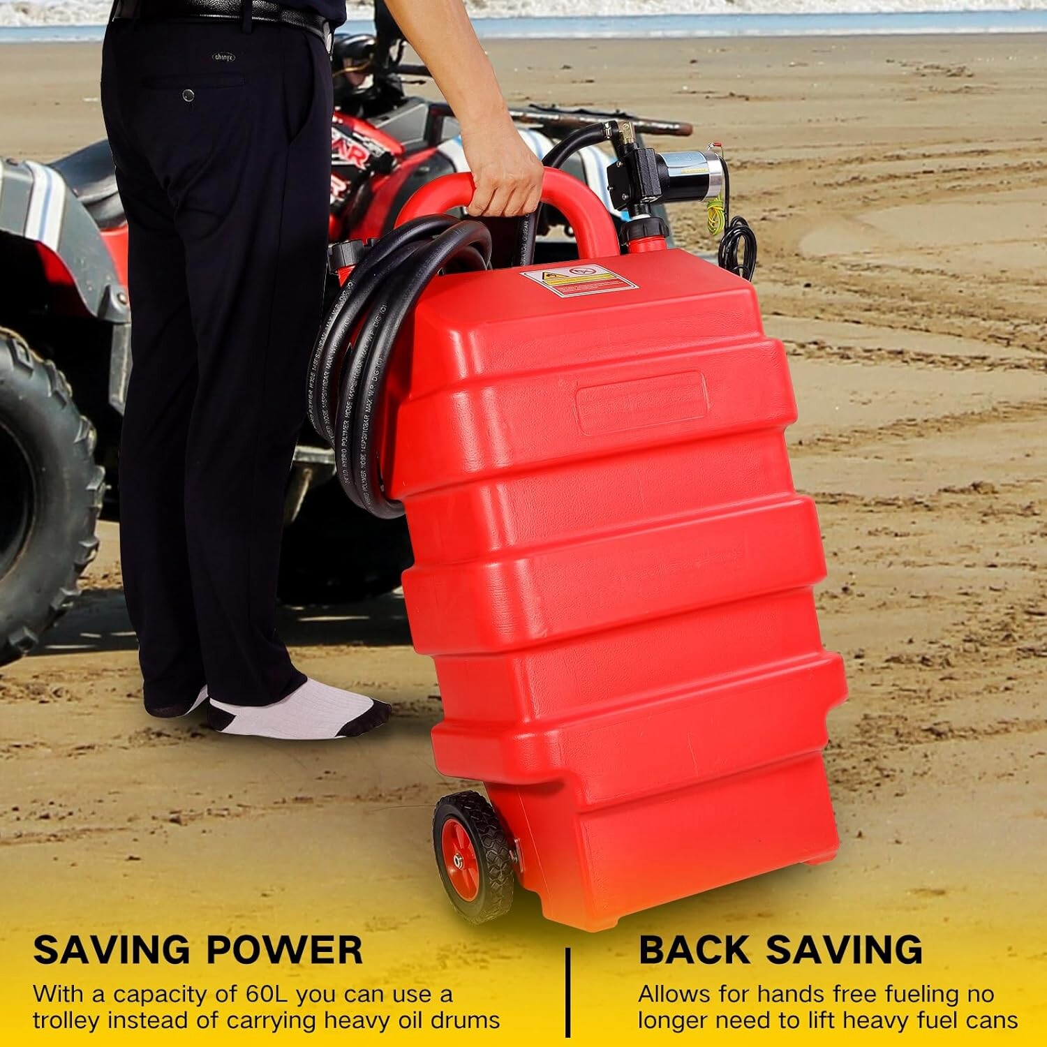 16 Gallon 60L Portable Fuel Caddy Tank with 12V DC Electric Transfer Pump