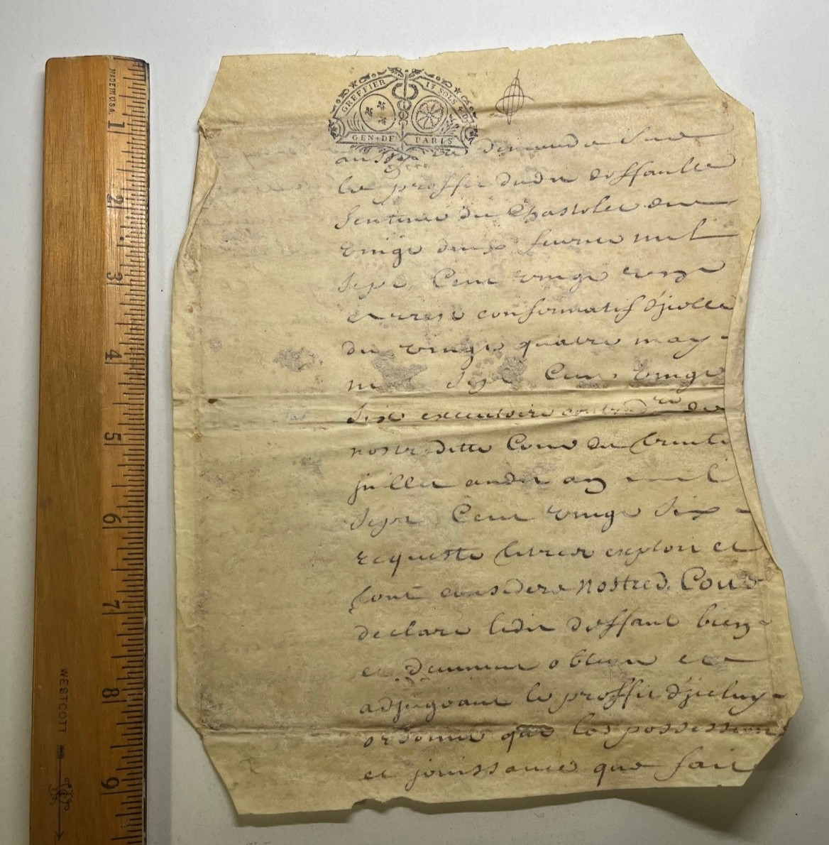 Antique FRENCH VELLUM DOCUMENT HAND WRITTEN GENUINE LETTER with French Seal