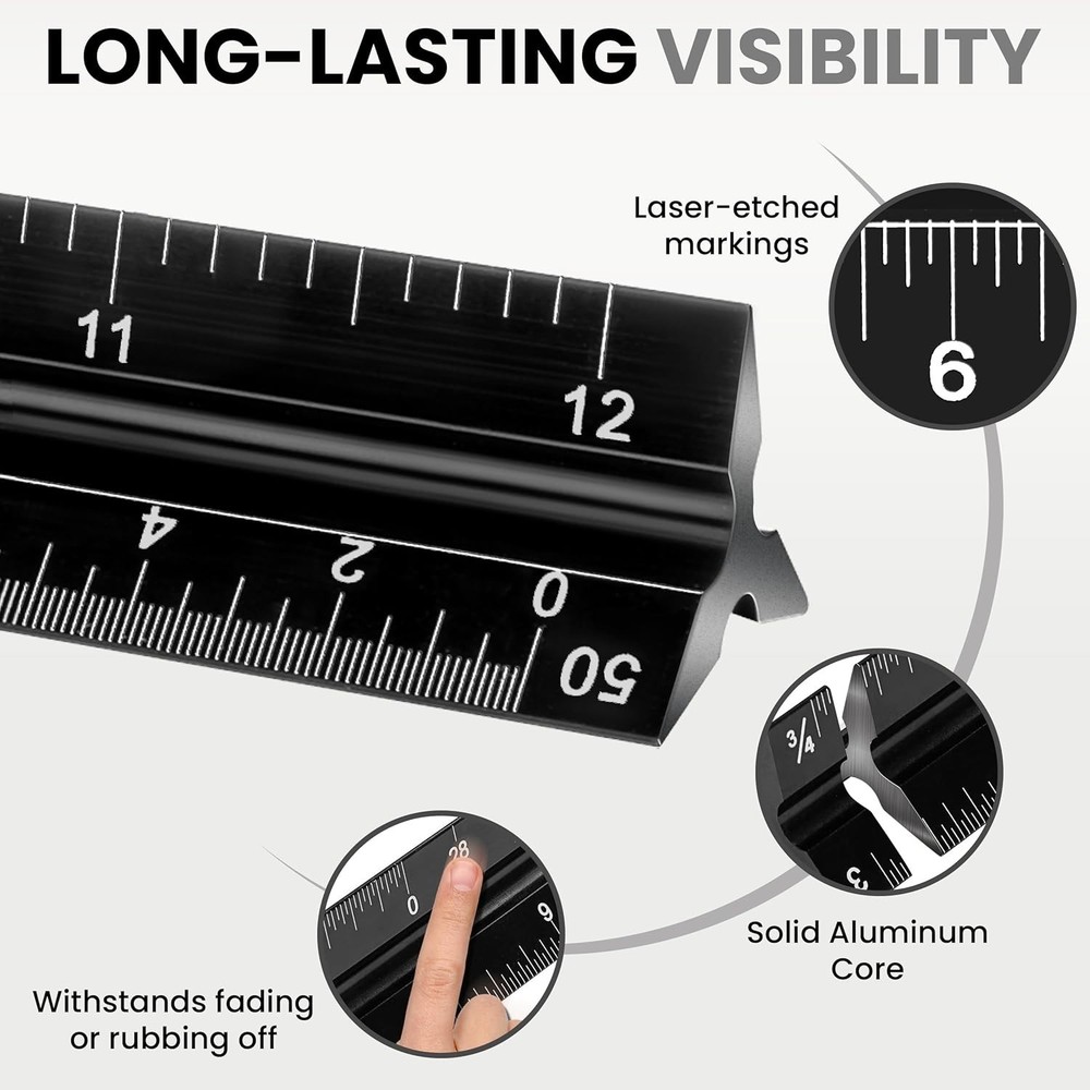 "12 Inch Architectural and Engineering Scale Ruler Set - Professional Architec..