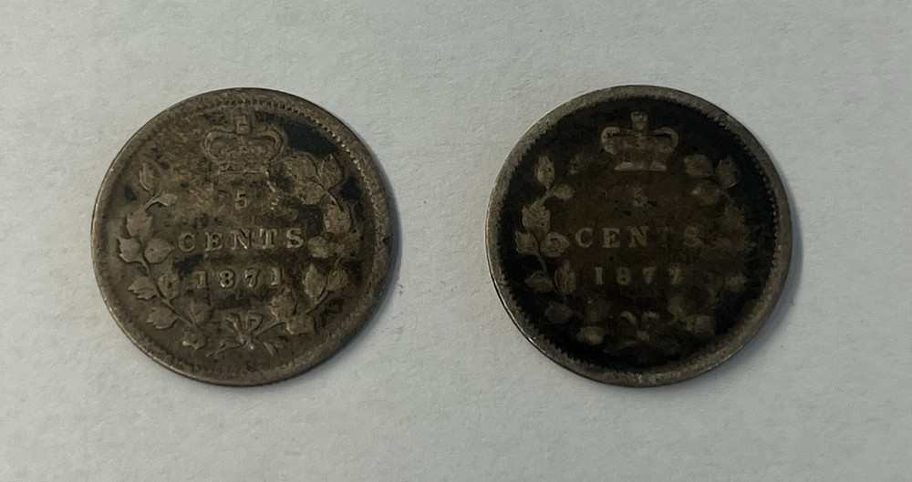 1871 + 1872 Solid Bold Canada 5 Five Cents Nice Coins Rare