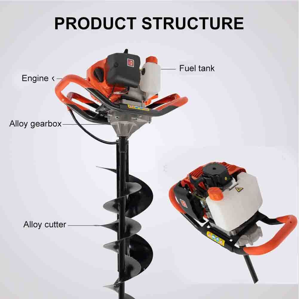 52CC Gas Powered Post Hole Digger Earth Auger with 4-8 Inch Bits