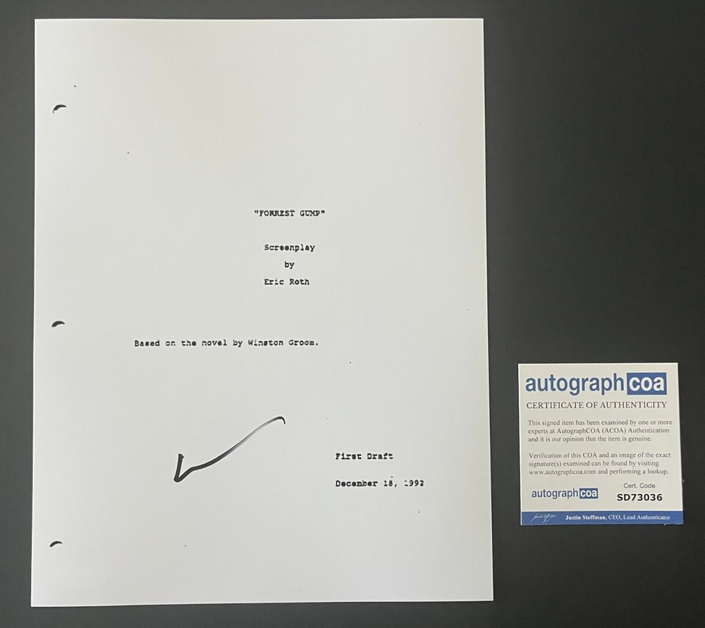 ERIC ROTH SIGNED FORREST GUMP FULL MOVIE SCRIPT & AUTOGRAPH COA ACOA