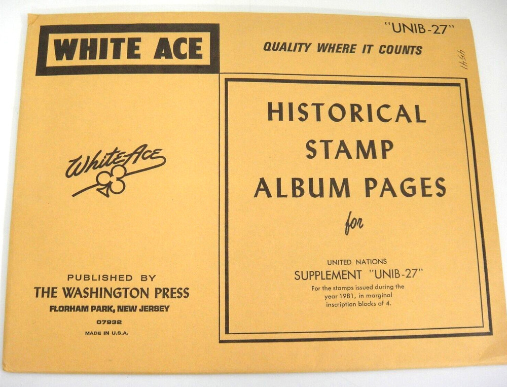 White Ace 1981 United Nations Inscription Blocks of 4 Supplement UNIB-27 NOS