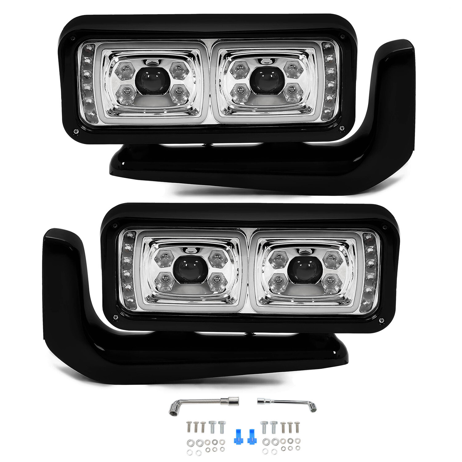 Full LED Headlights Assembly W/ Mounting Arm For Peterbilt 359 379 389 1981-2023