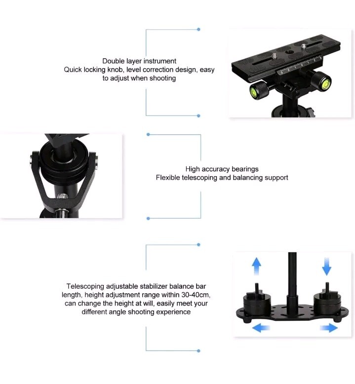 Sturdy Lightweight Video Camera Stabilizer with Adjustable 3 Axis