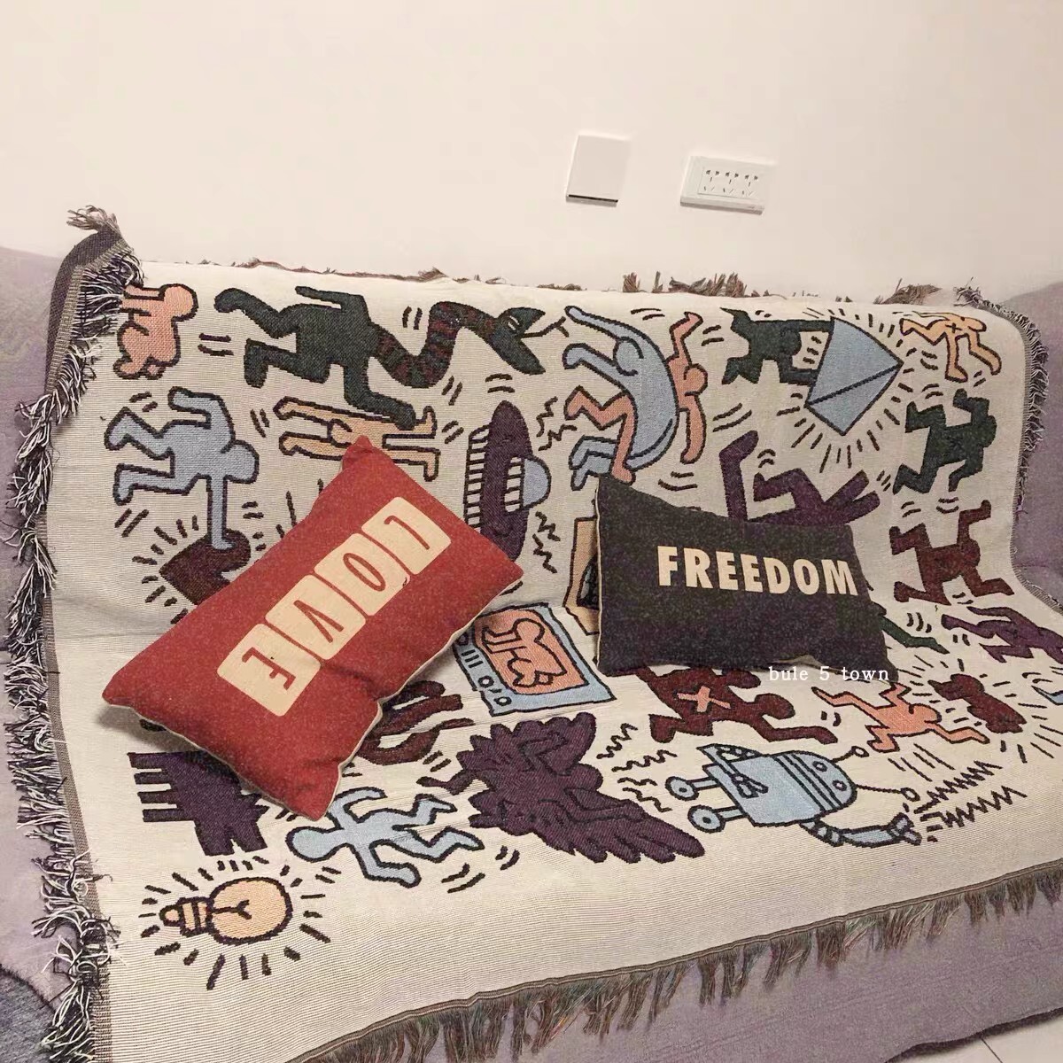 Keith Harring Graffiti Color Woven Tapestry Blanket Throws LGBTQ Decor