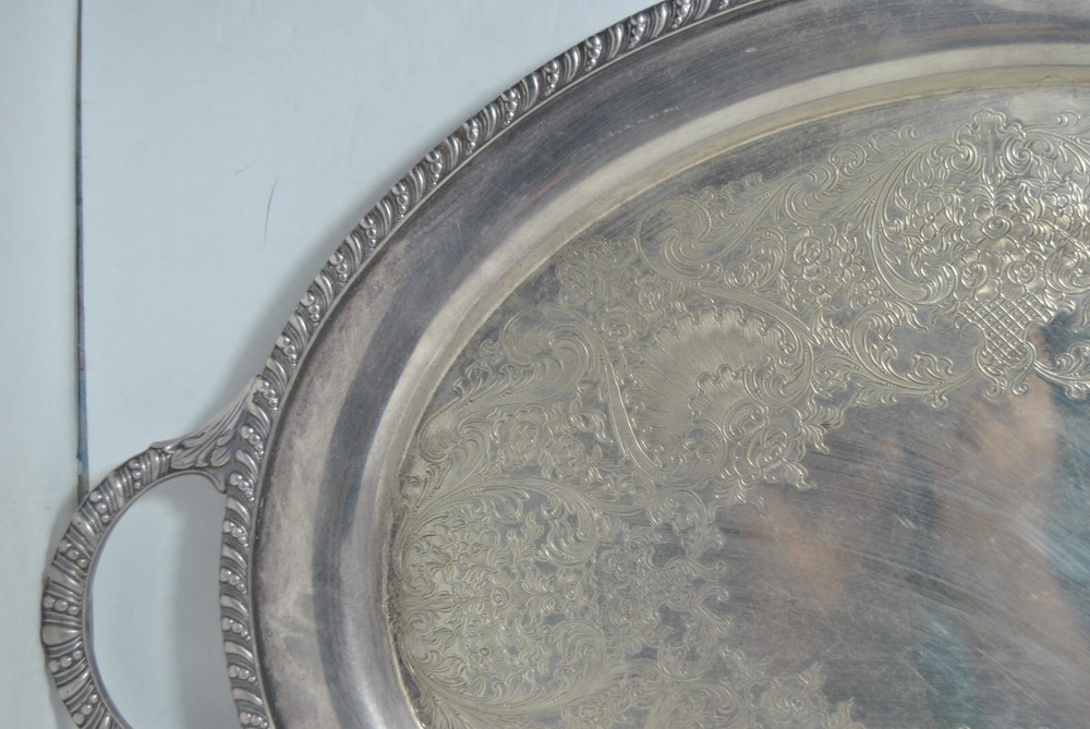 WM ROGER 3680 Avon Silver Plated Oval Serving Tray with Handles 20 1/2"