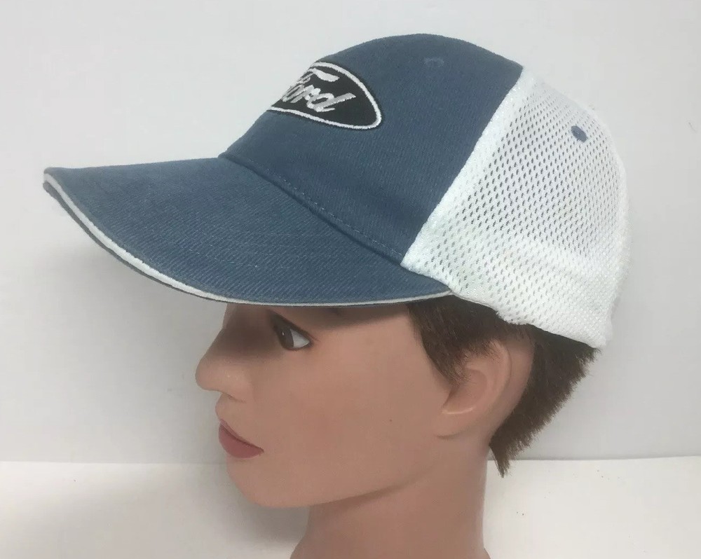 Licensed Ford Logo Hat Blue White Mesh-back strap-back Baseball Trucker Cap