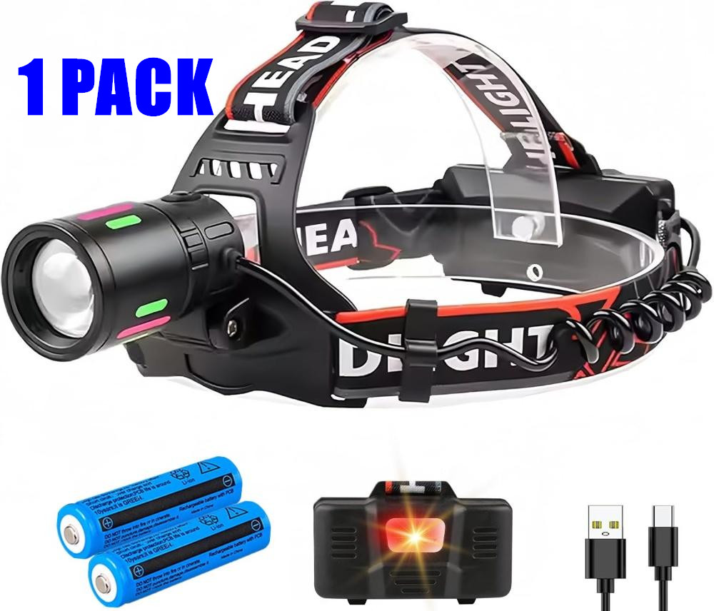 Brightest Powerful 30W LED Headlamp USB-type C Rechargeable Headlight Flashlight