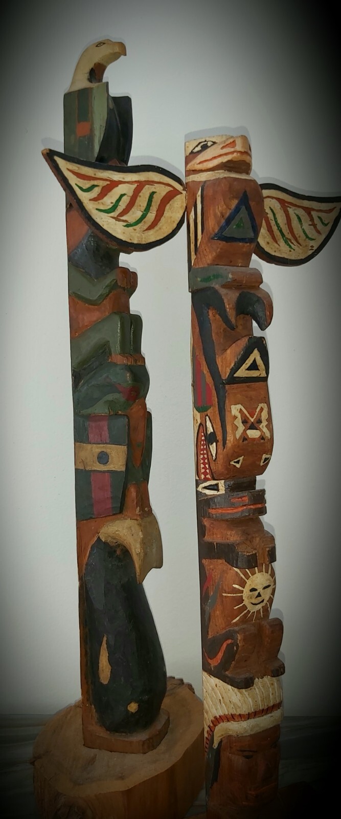 Northwest Coast; 2 Polychromed Model Totem Poles (early 20th c).