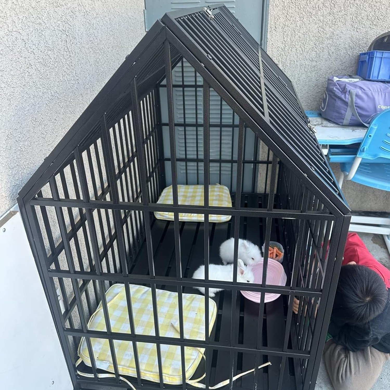 54'' Indestructible Heavy Duty Dog Crate Cage Kennel with 2 Bowls and 4 Wheels