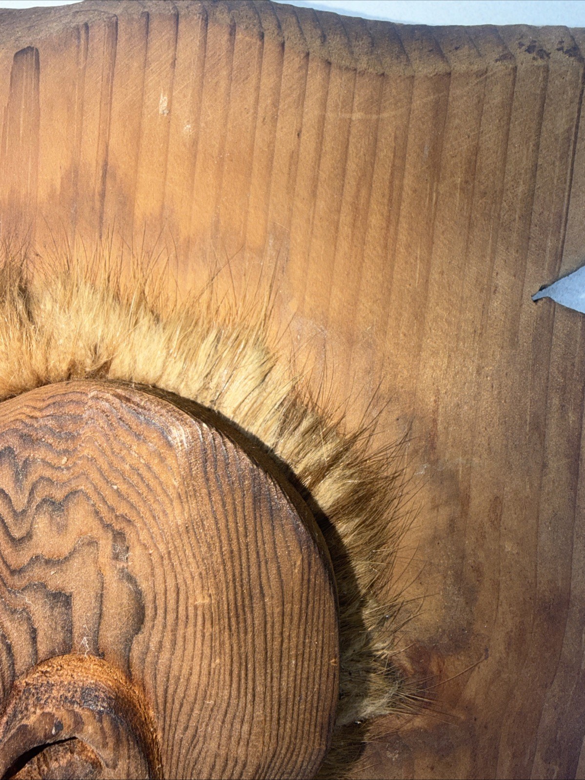 Authentic Canadian Indian Wood Carving With Beaver Pelt Mohawk Hand Carved