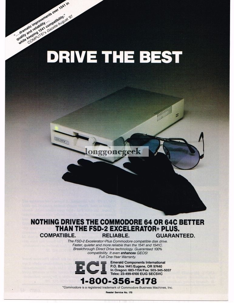 1987 FSD-2 Excelerator+ Plus Floppy Disc Drive Commodore 64 Vintage Print Ad