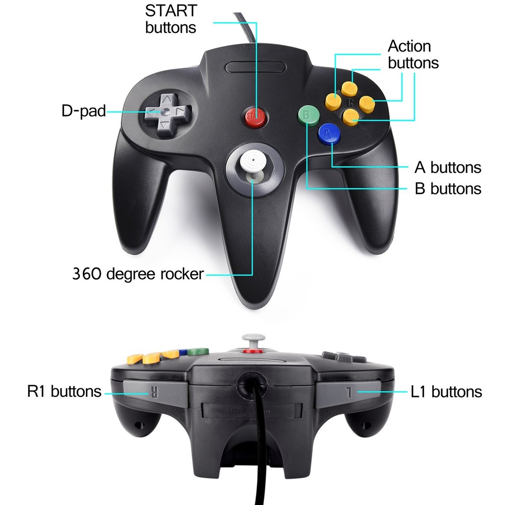 miadore N64 Classic Controller, Retro 64-bit Remote Gamepad Black