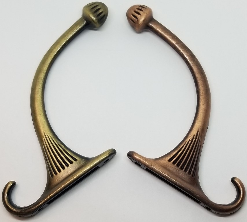 Single ANTIQUE BRASS costumer coat hook hall tree hat rack wall vintage old rust