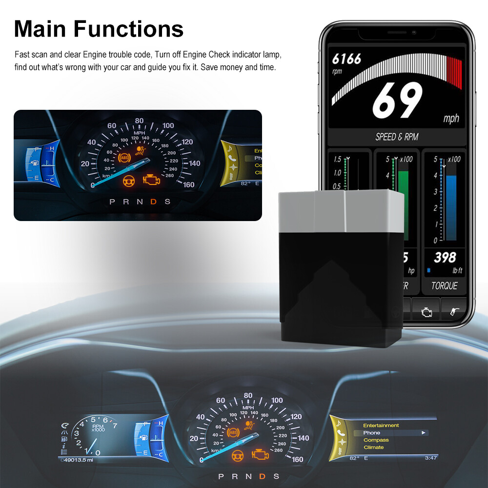 ELM327 Bluetooth OBD2 Code Reader Diagnostic Scanner Check Engine for Android