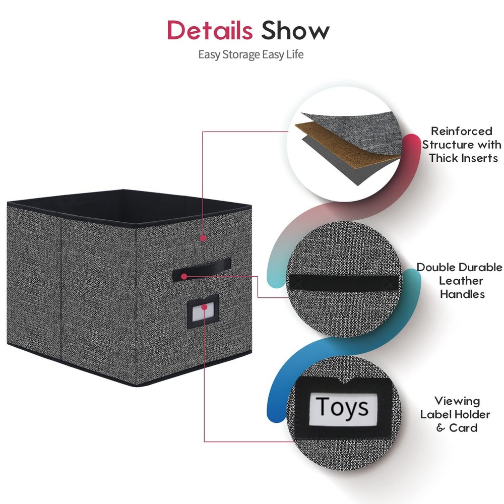 Onlyeasy Large Foldable Cloth Storage Cubes 4 Pack with Label Holders - Fabric